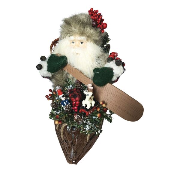 Rustic Canoeing Santa with Toys Tree Cabin Christmas Decor - Picture 2 of 11